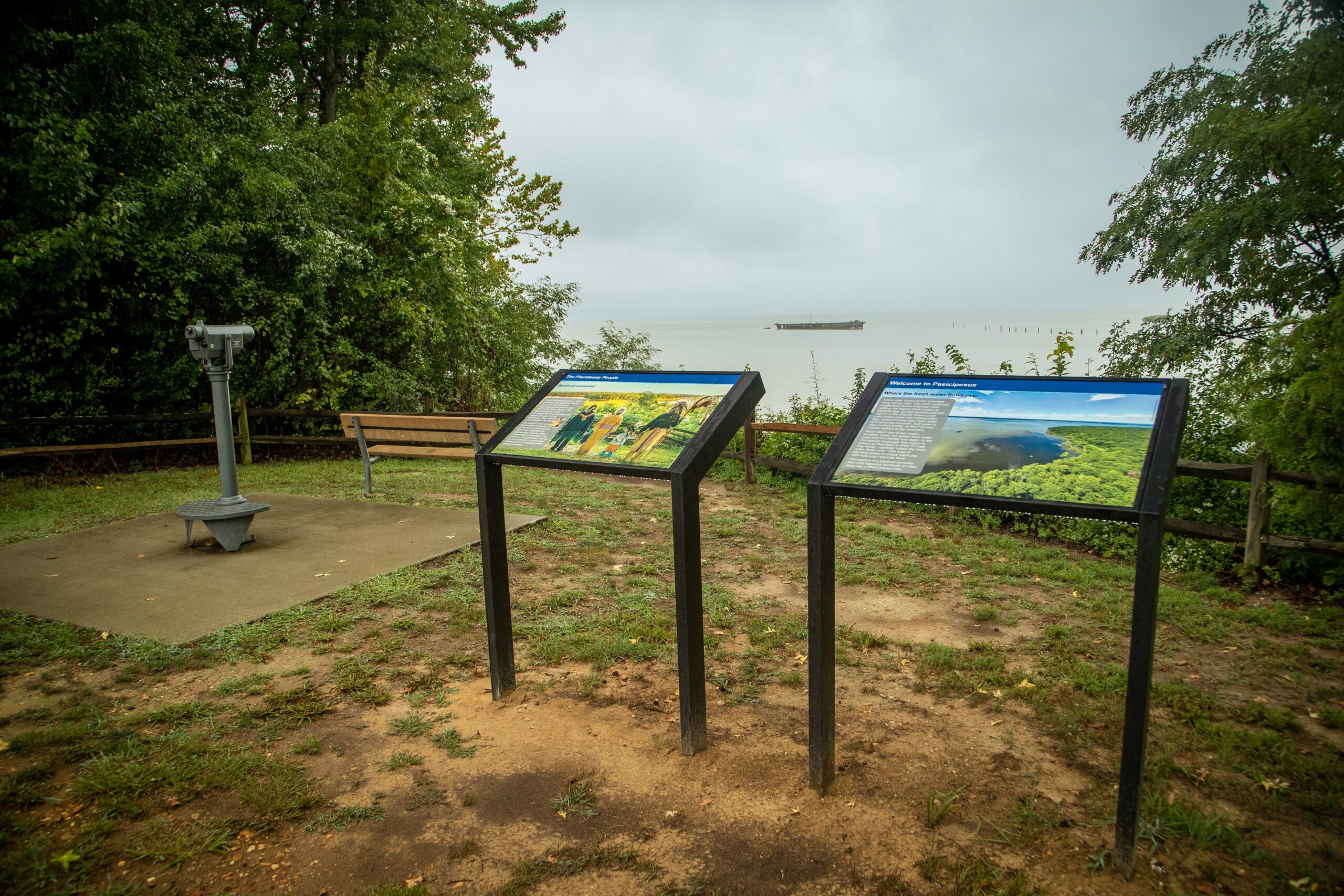 Trail signs offer background on the sanctuary's history and cultural significance (Matt McIntosh/NOAA).  